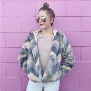 Multi colored faux fur jacket